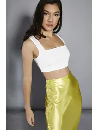 White Square-Neck Sleeveless Crop-Top - 3
