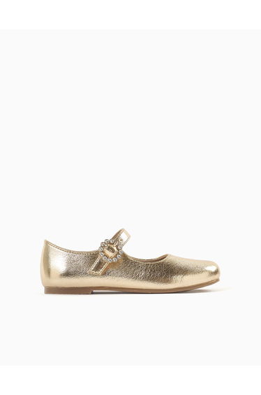 Ballerinas with stoned buckle for girls golden