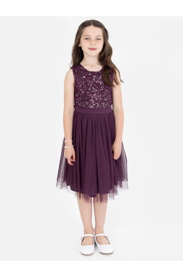 Mini Maya Berry Delicate Sequin Midi Dress With Bow