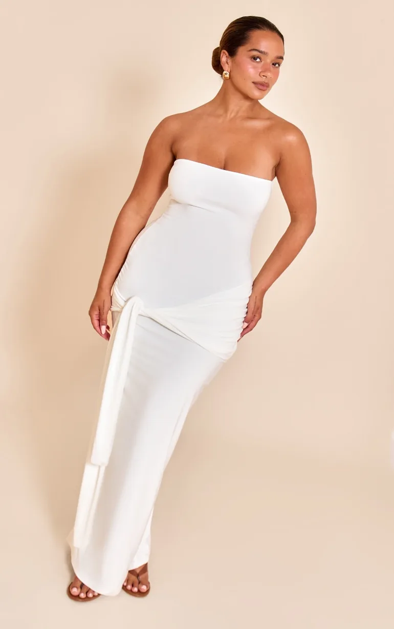 beige maxi dress boho Long Sleeves Elastic Waist Woman Maxi Boho Photo Shoot Dresses YW231074