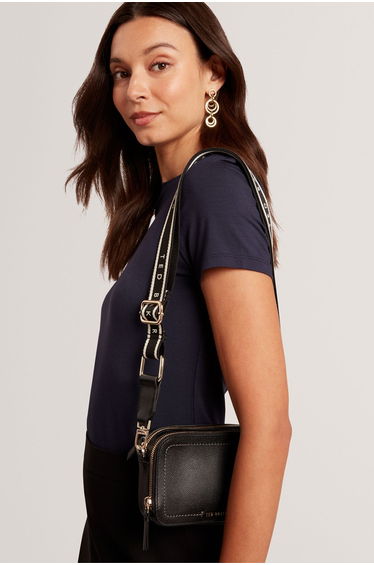 Linzie Webbing Leather Small Crossbody Camera Black