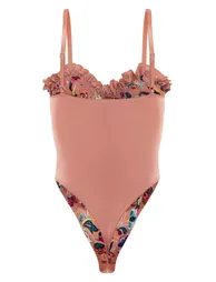Nude Flock Mesh Floral Frill Detail Bodysuit - 3