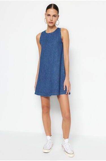 Blue Denim Column Mini Slip Dress