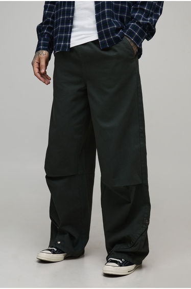 Tall Elasticated Waist Oversized Hem Popper Trousers - khaki