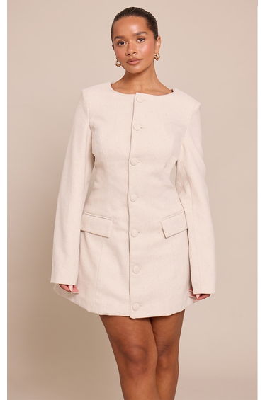 Shape Cream Wool-Look Button Front Blazer Dress