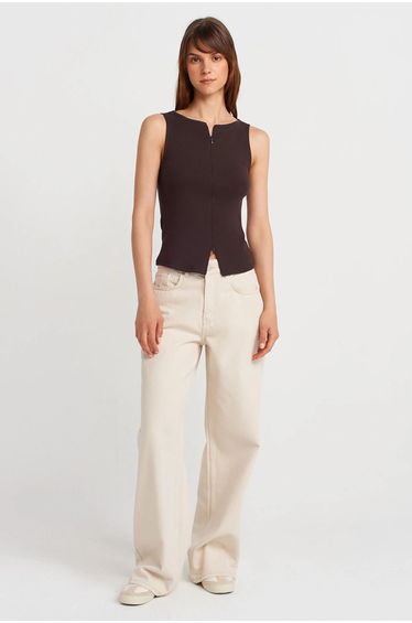 DILVIN Sleeveless Slim-Fit Jersey Blouse With Zip