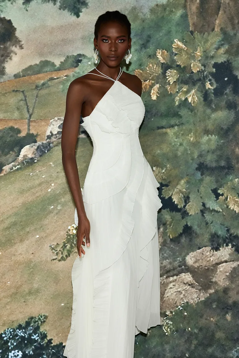 Pleated Frill Halter Neck Midi Dress - 2