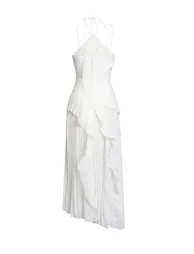 Pleated Frill Halter Neck Midi Dress - 5