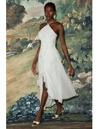 Pleated Frill Halter Neck Midi Dress - 10