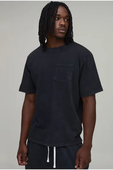 Tall Essential Washed Regular Fit Front Pocket T-Shirt - black