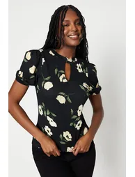 Keyhole Neck With Puff Sleeve