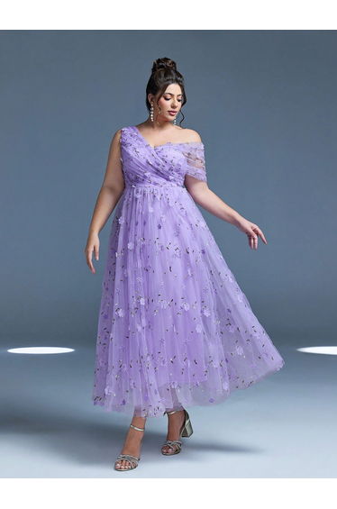 Leely Plus Women's Elegant Asymmetrical Neck Sleeveless Party Dresses
