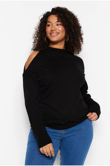 Black Cut Out Detailed Knitwear Sweater