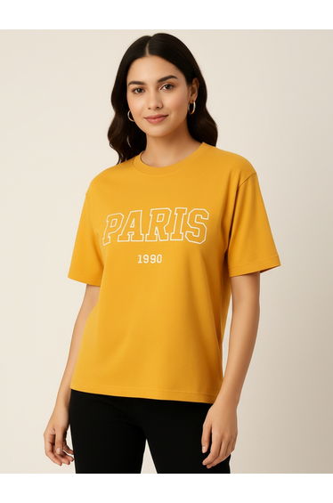 Women Mustard Yellow Paris Graphic T-Shirt