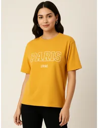 Women Mustard Yellow Paris Graphic T-Shirt