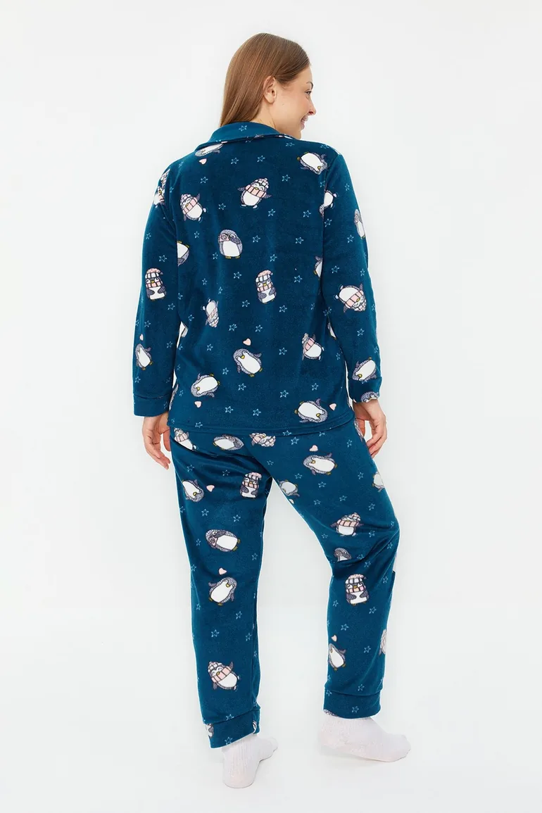 Petrol Penguin Patterned Knitted Pajamas Set - 4
