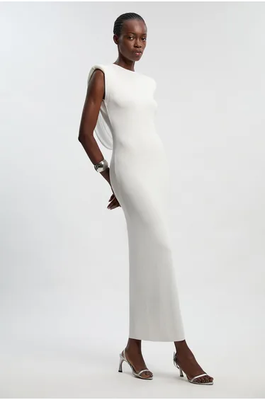 Petite Viscose Blend Slinky Drape Plunge Back Knit Maxi Dress