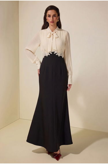 Chiffon Pleated Rivet Maxi Dress