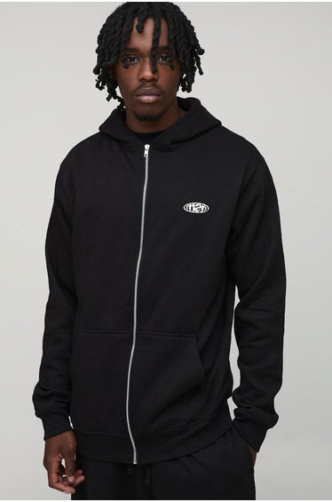 Tall Regular Fit Brooklyn Bridge Zip Through Hoodie - black