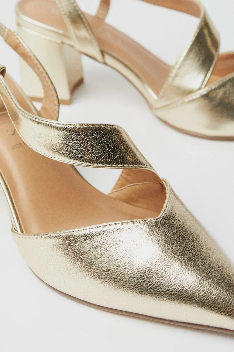 Wide Fit Eve Asymmetric Strap Block Heel Pointed Court Shoes - 3