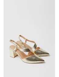 Wide Fit Eve Asymmetric Strap Block Heel Pointed Court Shoes - 2