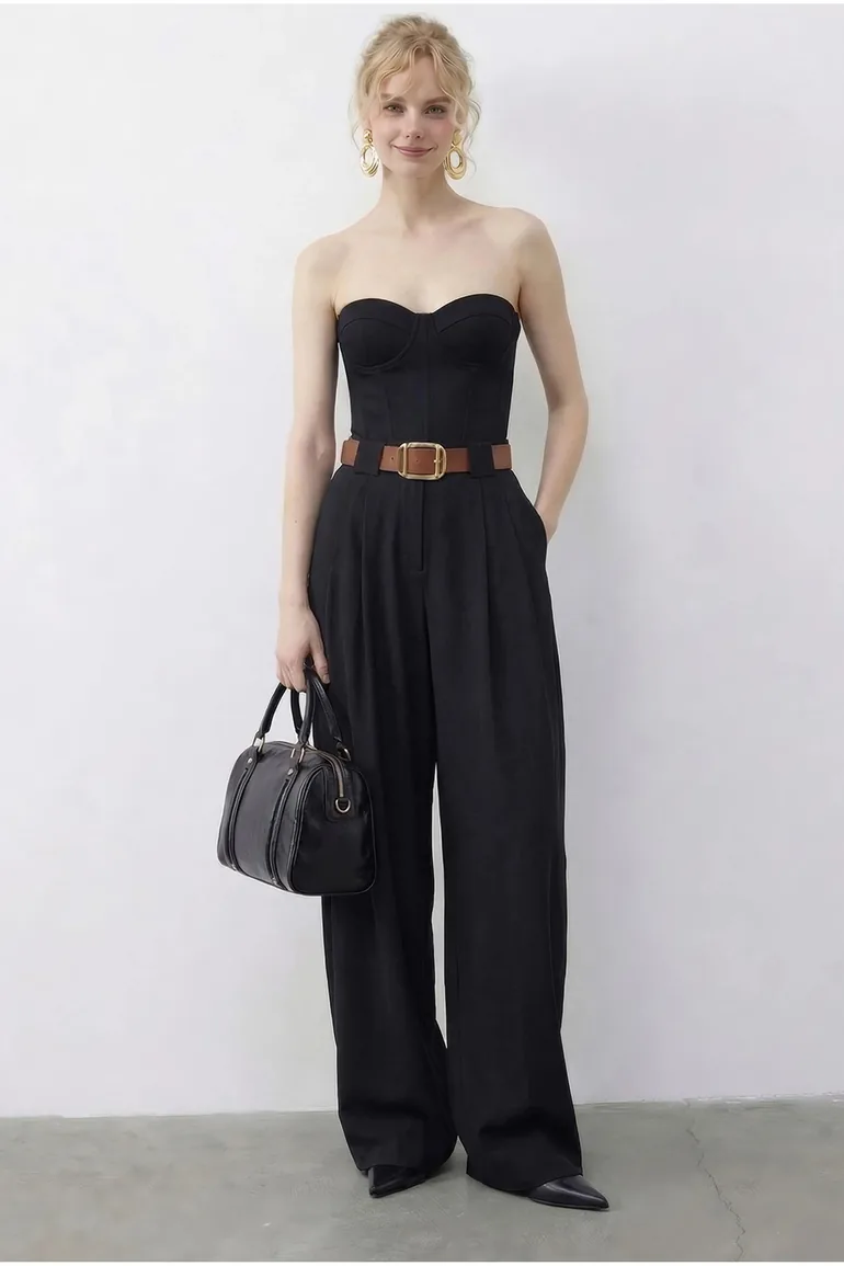 LUCCI High Waist Wide Leg Palazzo Pants with Belt