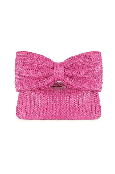 Bowknot Braided Straw Clutch in Hot Pink
