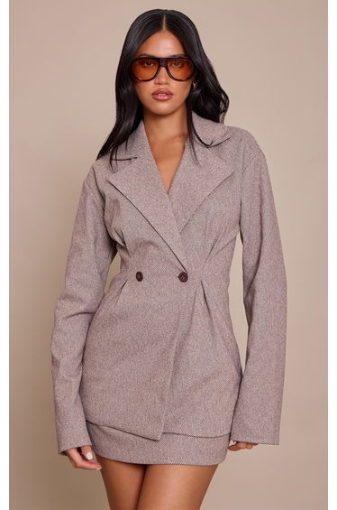 Chocolate Wool Look Cinched Blazer Dress