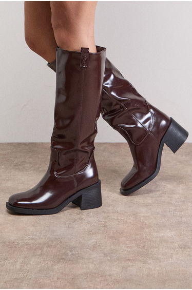 Luna High Shine Faux Leather Gaucho Knee Boots
