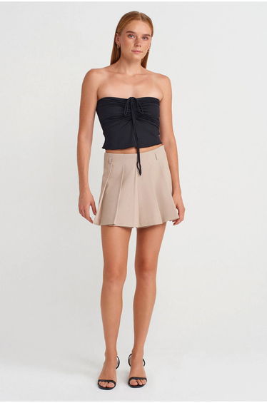 DILVIN Women’s Strapless Crop Blouse With Tie Detail