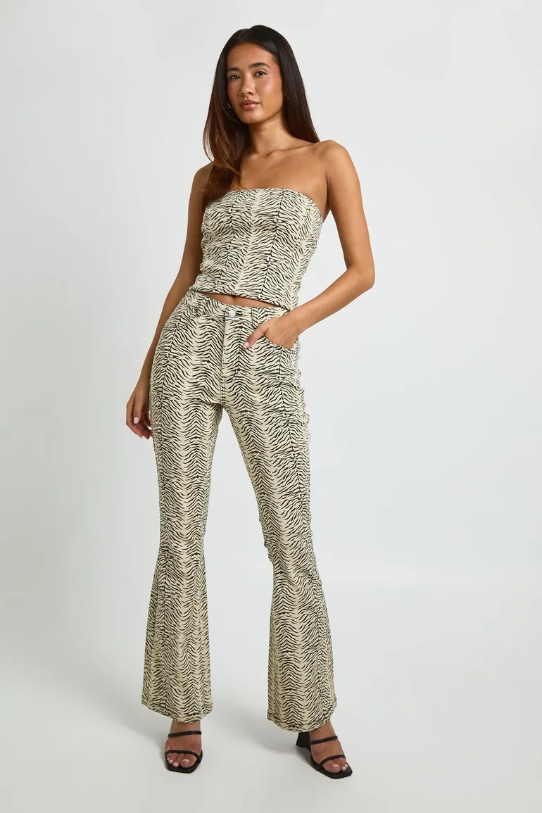 Mid Waist Zebra Flared Jean - zebra