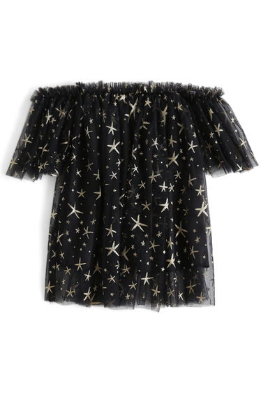 Stars Shining Out Mesh Off-Shoulder Tunic in Black For Kids