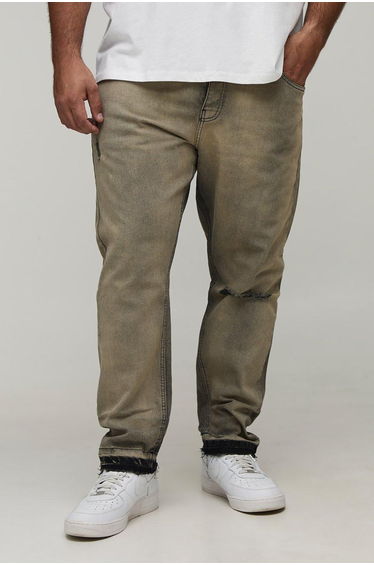 Plus Slim Fit Subtle Ripped Tinted Jeans With Let Down Hem - washed black