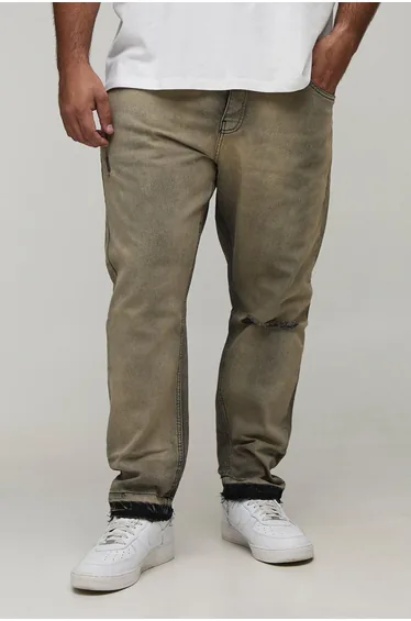 Plus Slim Fit Subtle Ripped Tinted Jeans With Let Down Hem - washed black