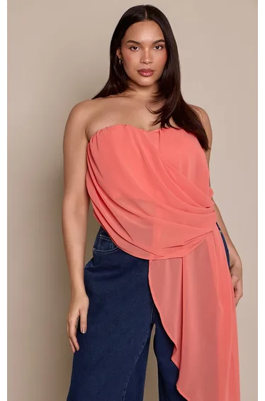 Plus Peach Drape Plunge Corset Top With Drape Detail