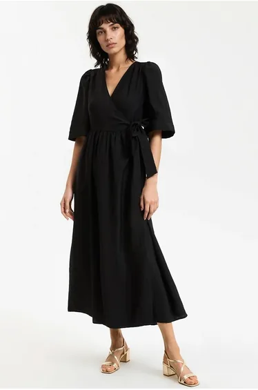 Wrapover Maxi Dress with Short Sleeves