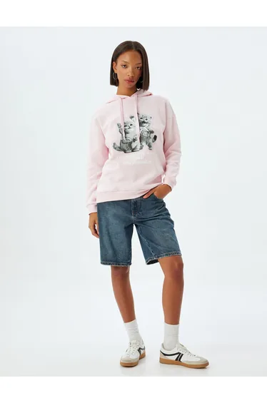 Kt - Cat Printed Hoodie  Ribbed Comfortable Fit
