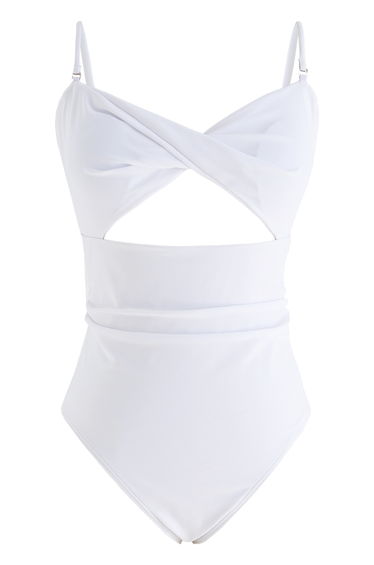 Twisted Front Cutout Swimsuit in White