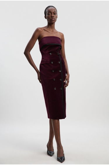 Velvet Groisgrain Bandeau Midi Tailored Dress