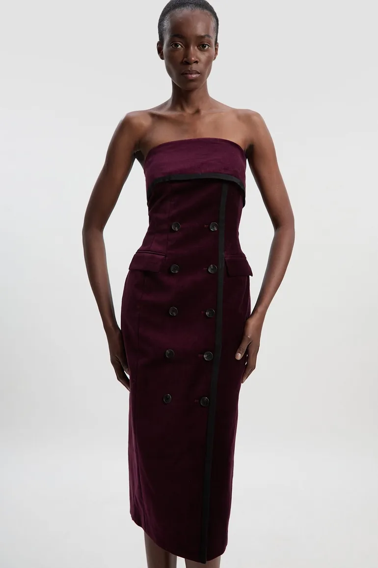 Velvet Groisgrain Bandeau Midi Tailored Dress - 1