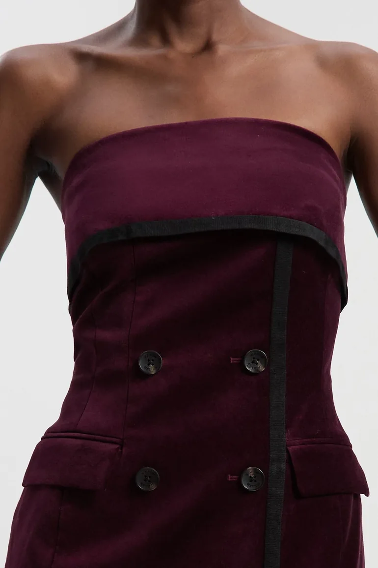 Velvet Groisgrain Bandeau Midi Tailored Dress - 2