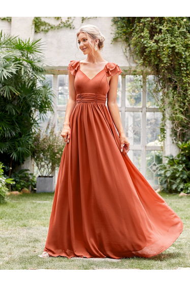 Leely Elegant V Neck Sleeveless Bridesmaid gowns