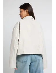 Boxy Short Trench Jacket - light grey - 2