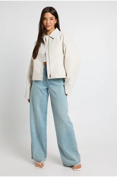 Boxy Short Trench Jacket - light grey
