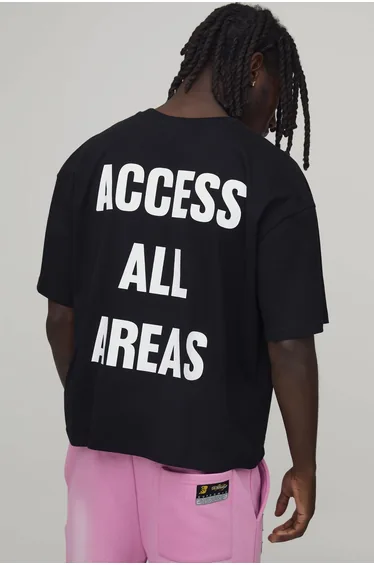 Oversized Boxy Heavyweight Headliner Slogan T-Shirt - black