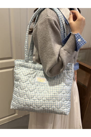 Blue Gingham Quilted Shoulder Bag