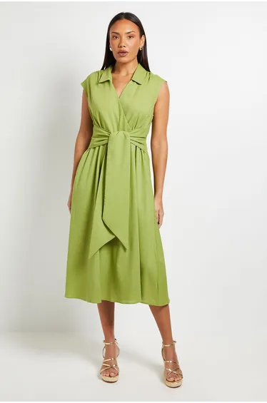 Principles Linen Blend Belted Midi Dress