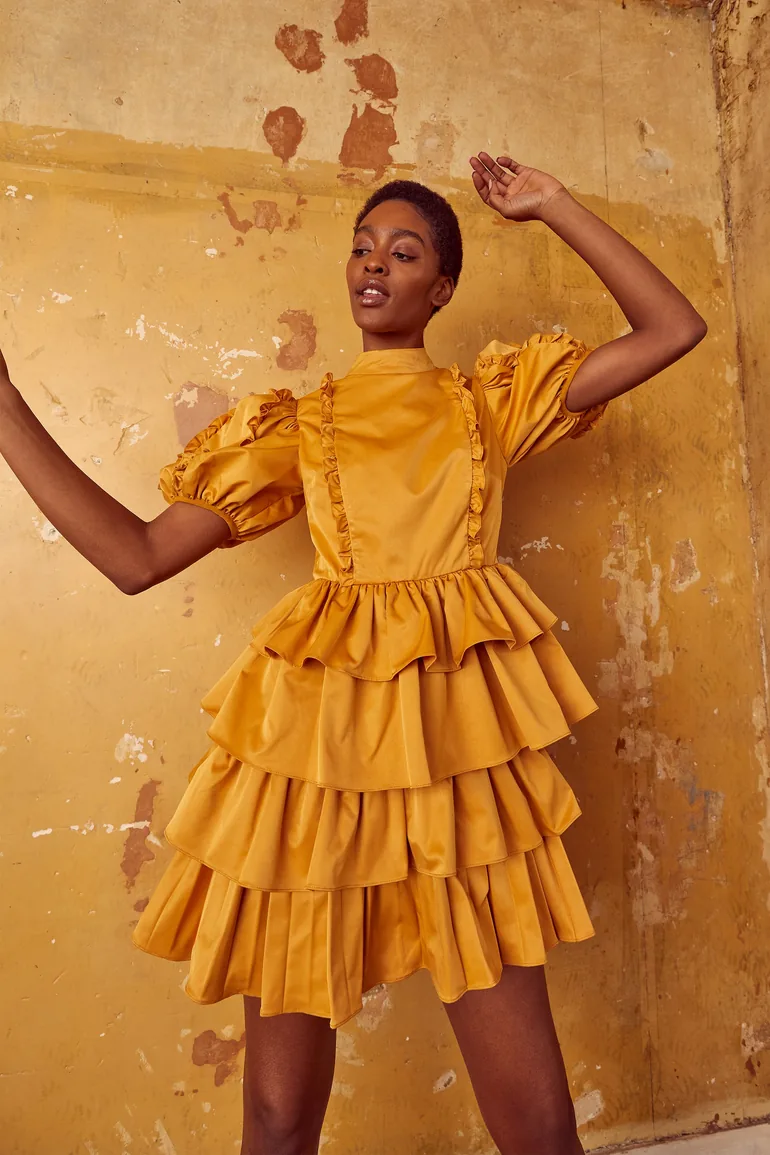 true decadence yellow dress Gold Lace High Neck Shop Lucy Mustard High-Neck Statement