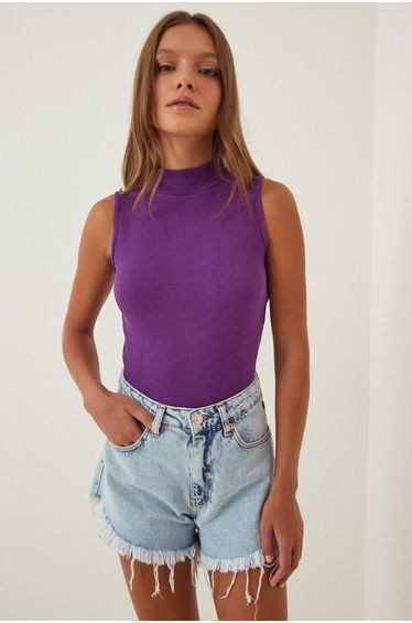 Women's Plum Turtleneck Cotton Knitted Blouse