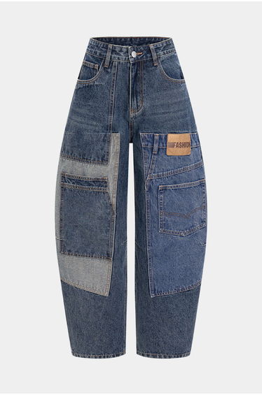 Denim Patchwork Barrel Jeans